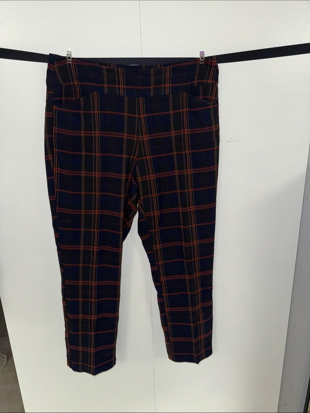 Tribal Navy Plaid Ankle Pants with Orange Windowpane